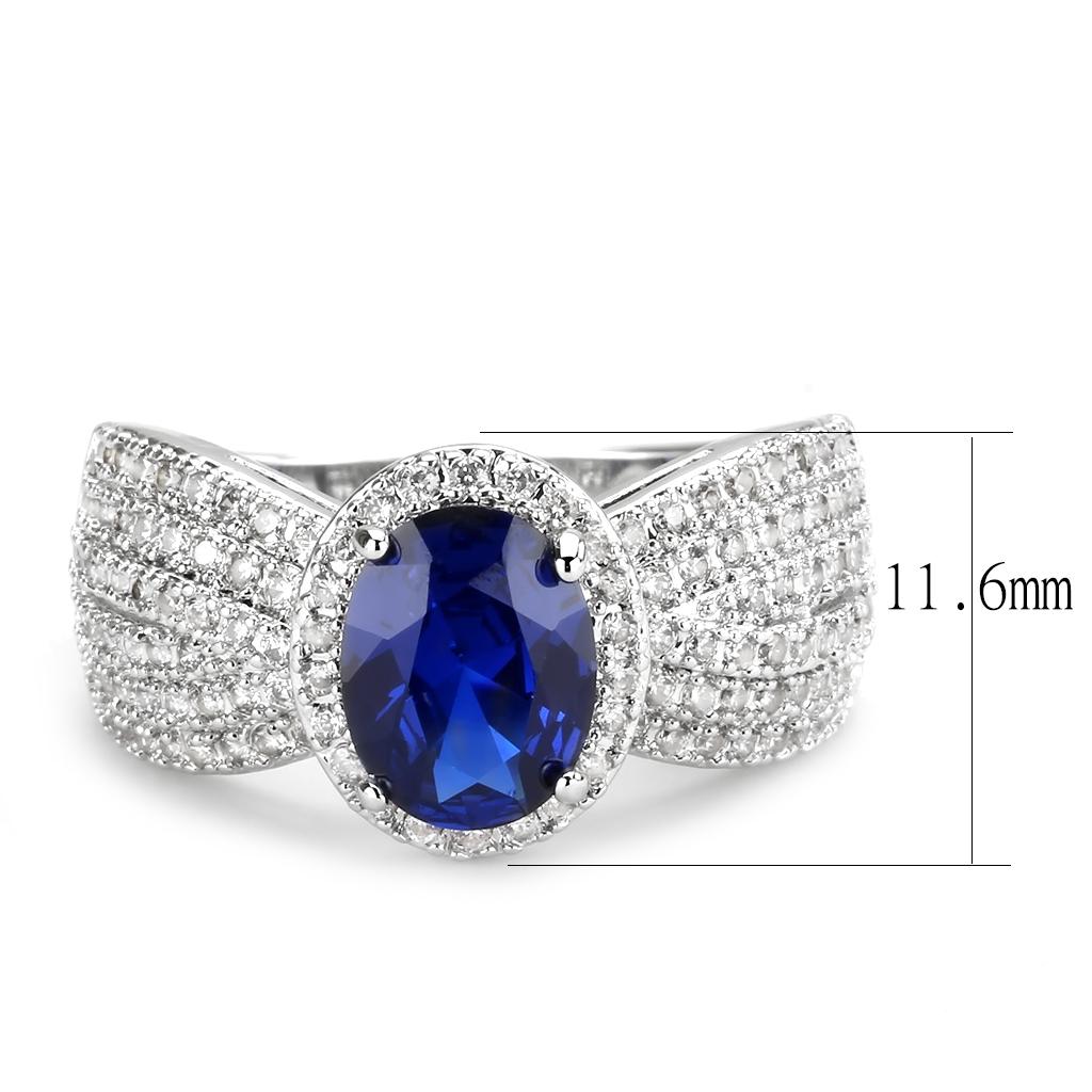 3W1563 - Rhodium Brass Ring with Synthetic Spinel in London Blue