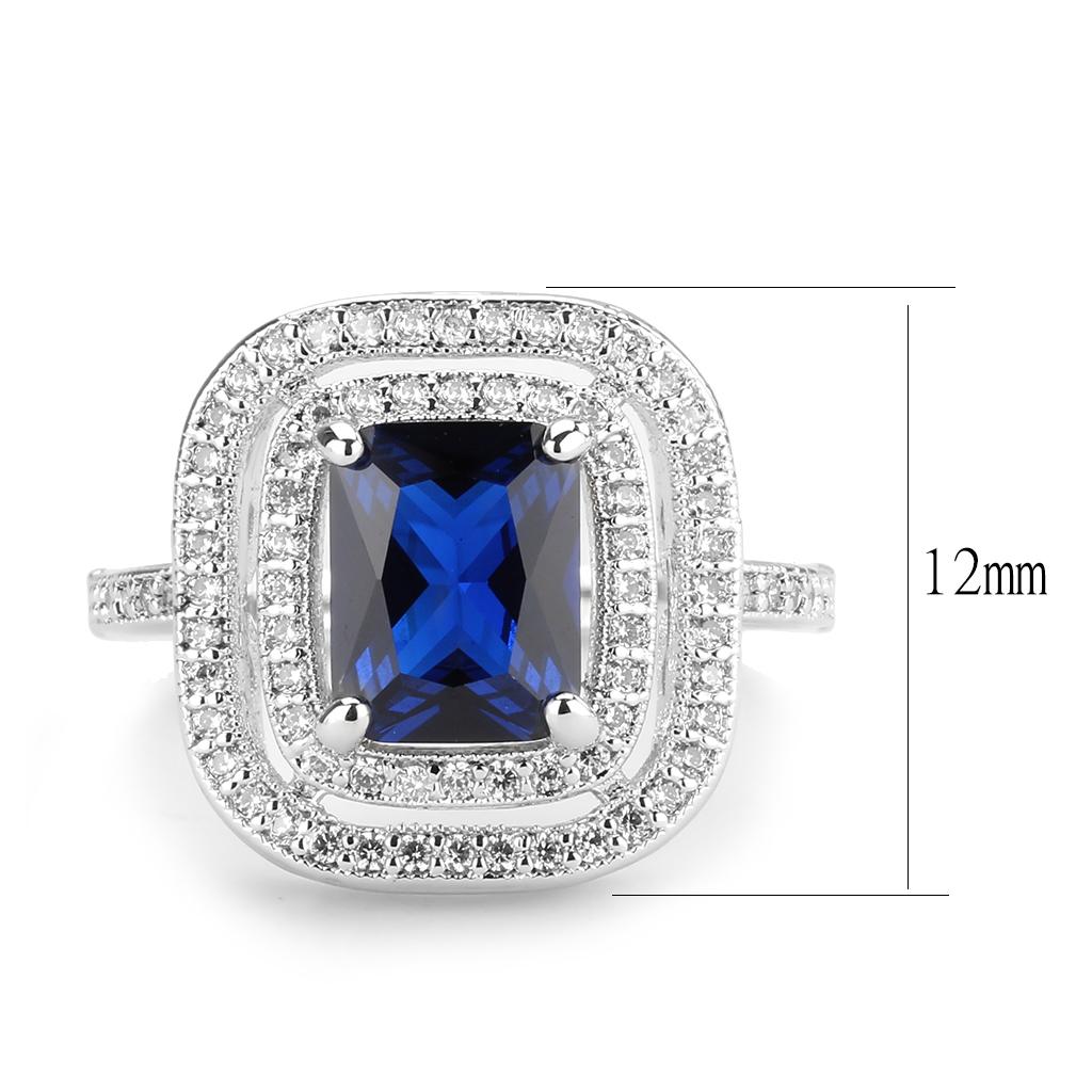 3W1565 - Rhodium Brass Ring with Synthetic Spinel in London Blue