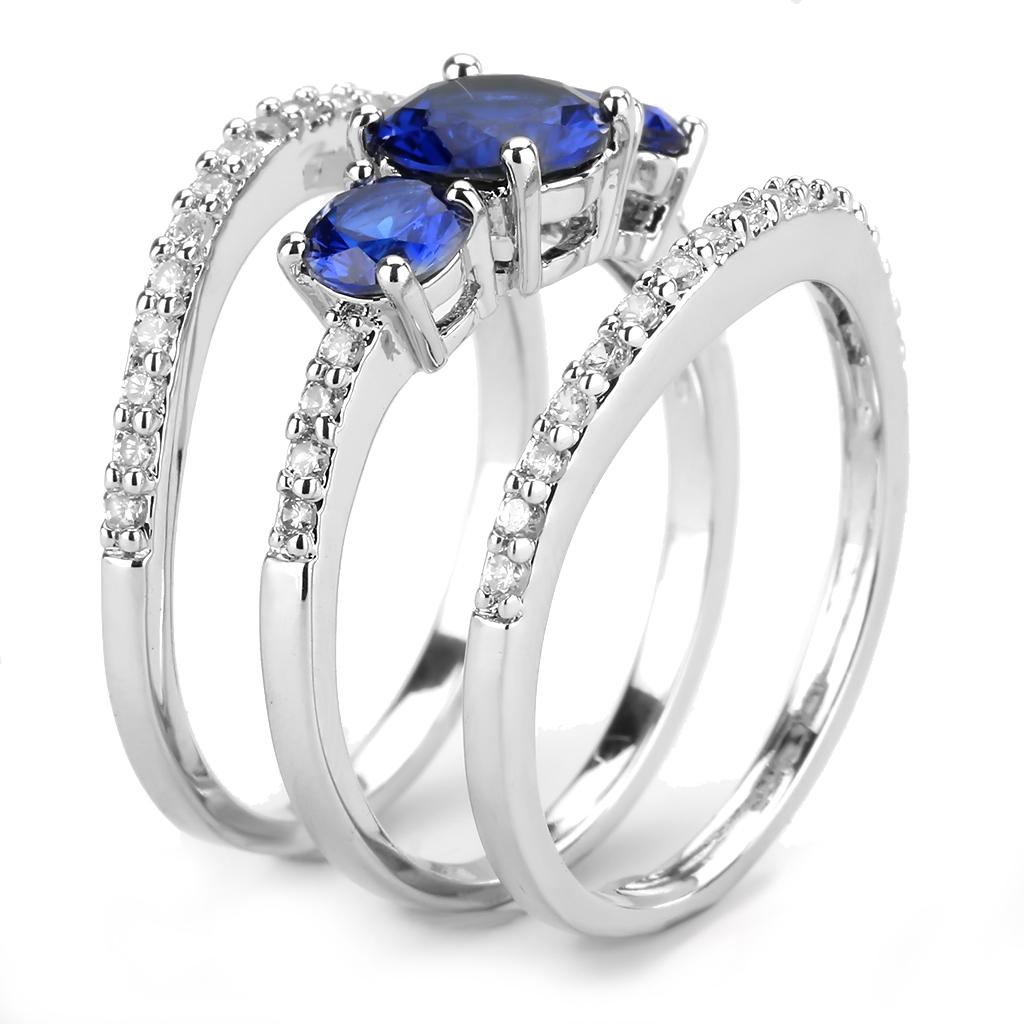 3W1566 - Rhodium Brass Ring with Synthetic Spinel in London Blue