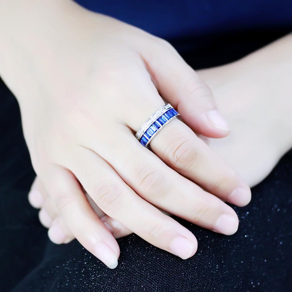 3W1568 - Rhodium Brass Ring with Synthetic Spinel in London Blue