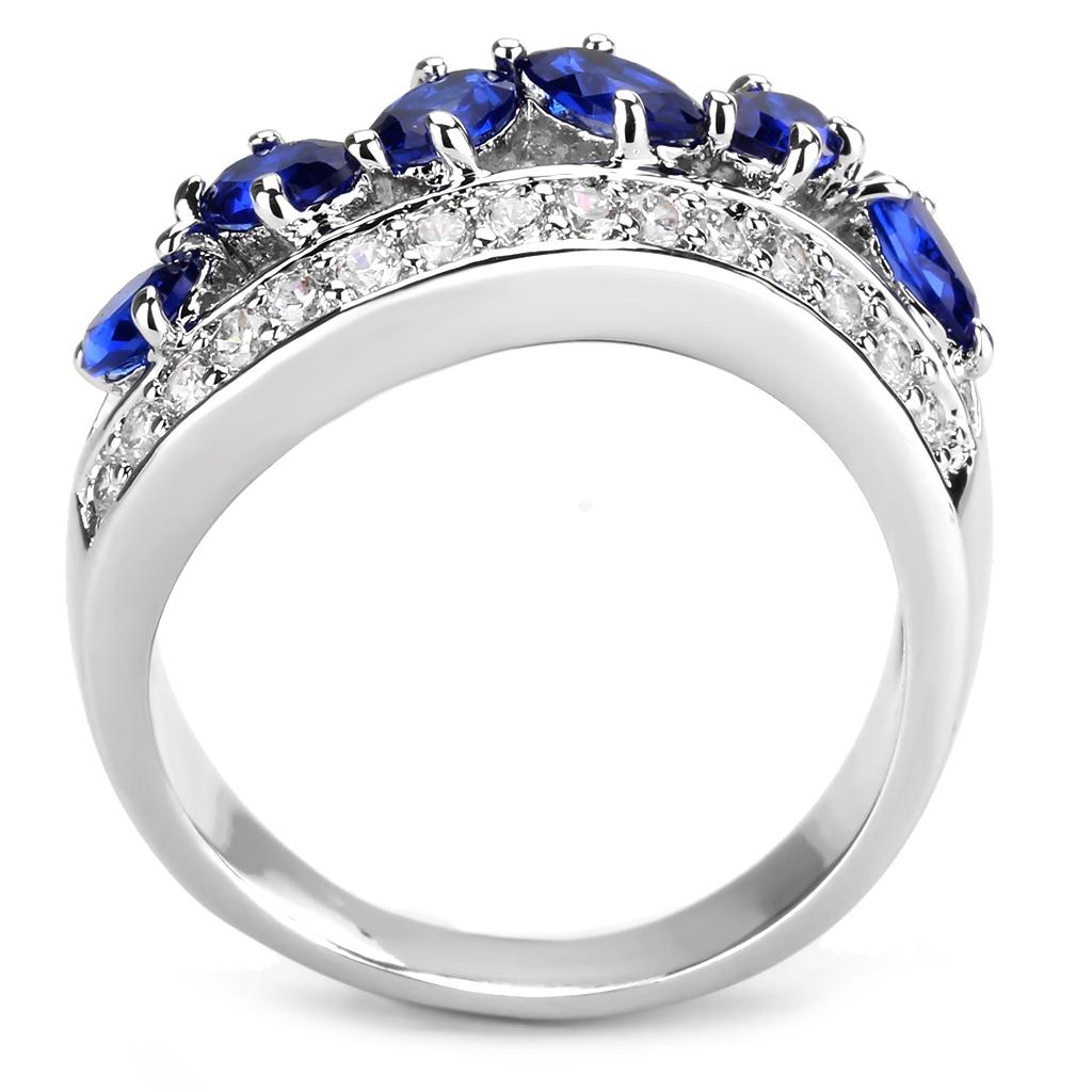 3W1569 - Rhodium Brass Ring with Synthetic Spinel in London Blue