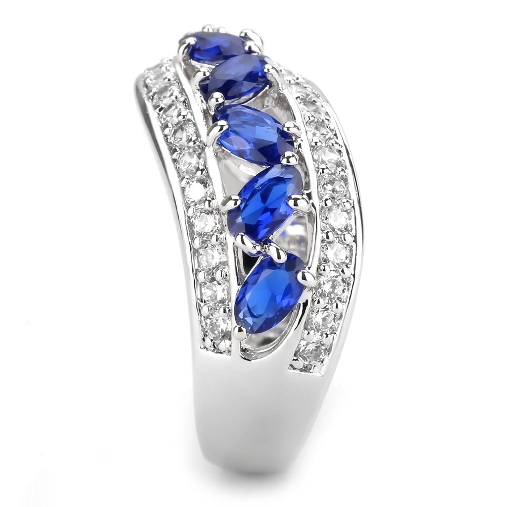 3W1569 - Rhodium Brass Ring with Synthetic Spinel in London Blue