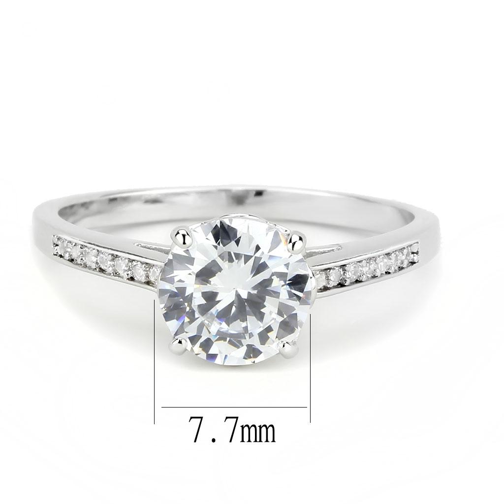 3W1573 - Rhodium Brass Ring with AAA Grade CZ  in Clear