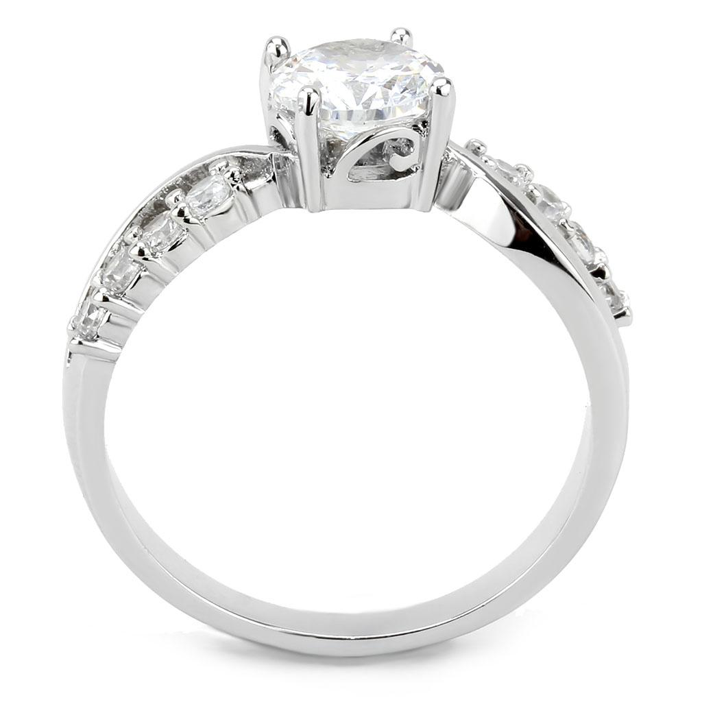 3W1574 - Rhodium Brass Ring with AAA Grade CZ  in Clear