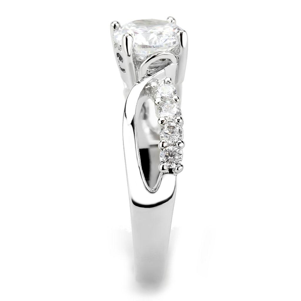 3W1574 - Rhodium Brass Ring with AAA Grade CZ  in Clear