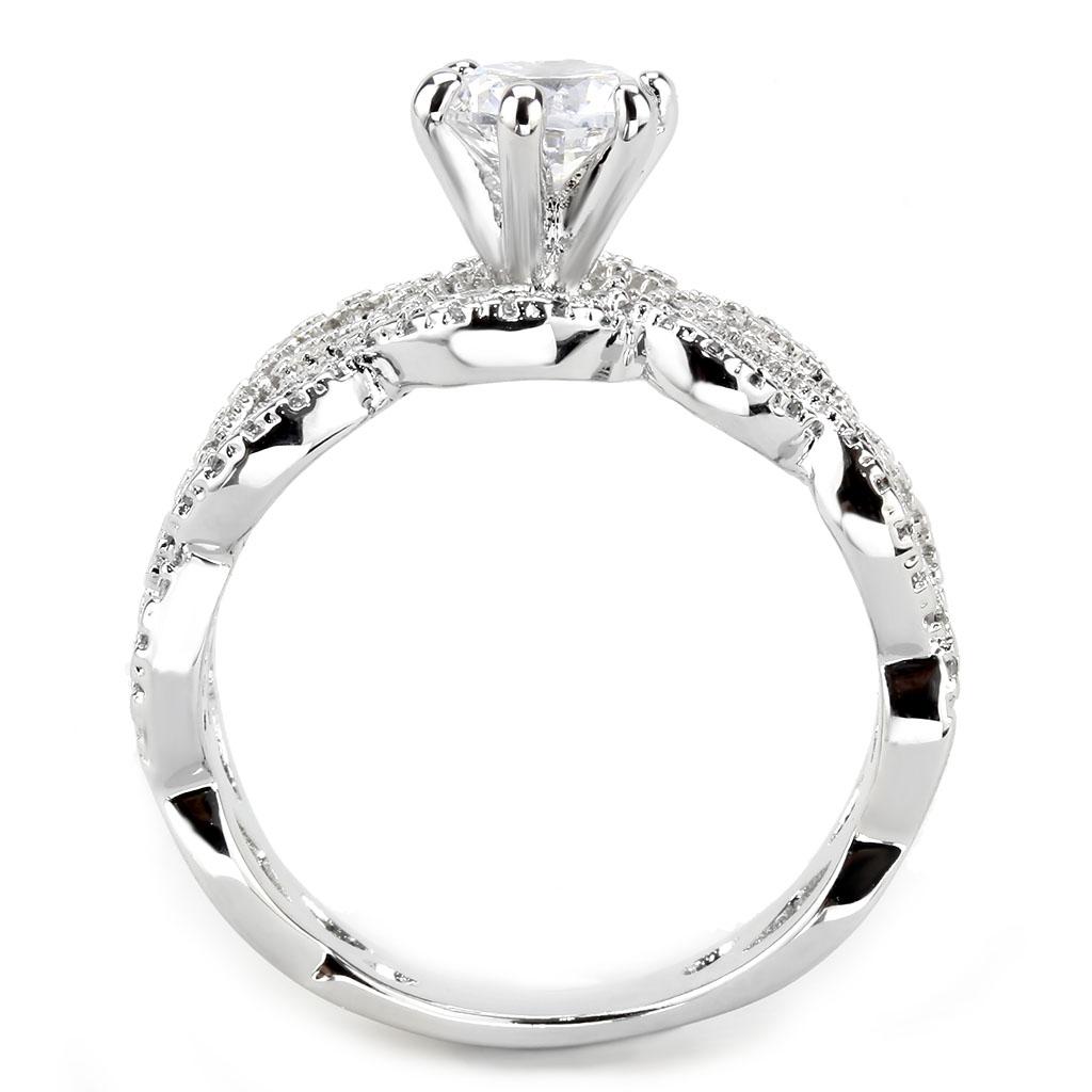 3W1577 - Rhodium Brass Ring with AAA Grade CZ  in Clear