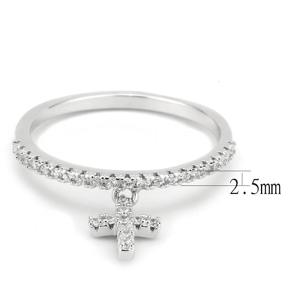 3W1578 - Rhodium Brass Ring with AAA Grade CZ  in Clear