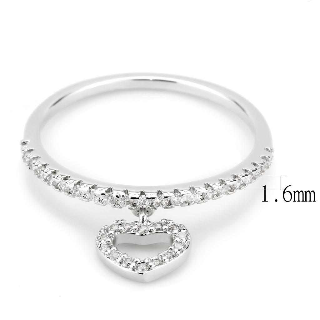 3W1579 - Rhodium Brass Ring with AAA Grade CZ  in Clear