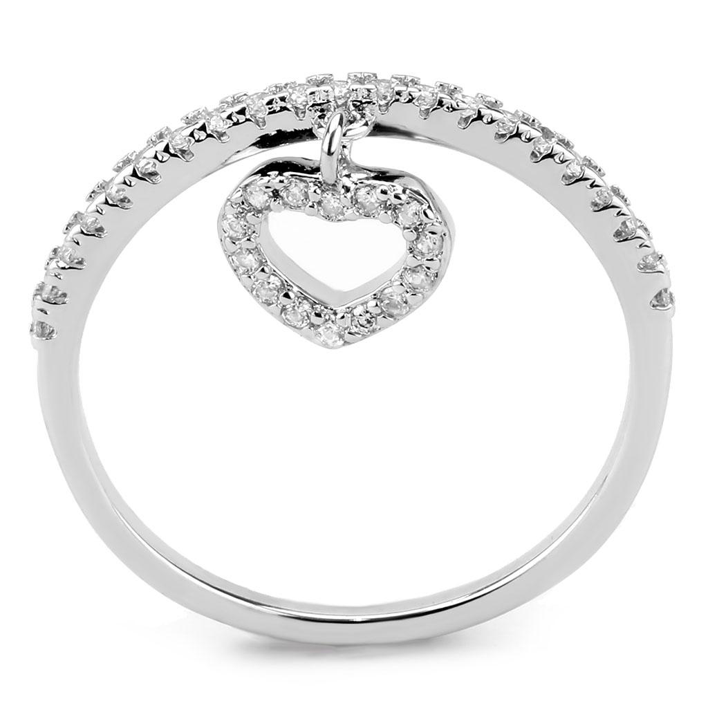 3W1579 - Rhodium Brass Ring with AAA Grade CZ  in Clear