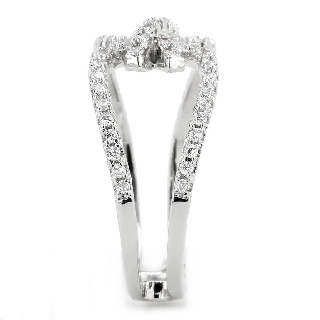 3W1583 - Rhodium Brass Ring with AAA Grade CZ  in Clear