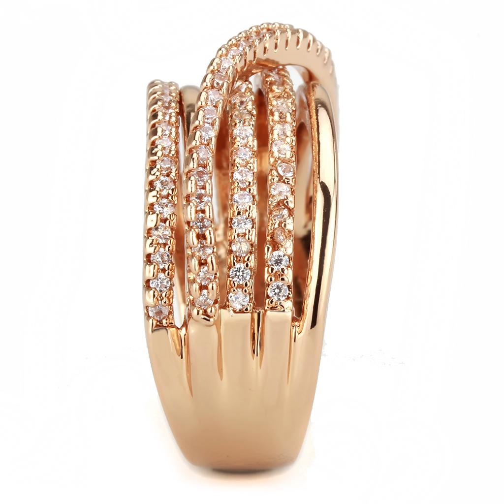 3W1586 - Rose Gold Brass Ring with AAA Grade CZ  in Clear