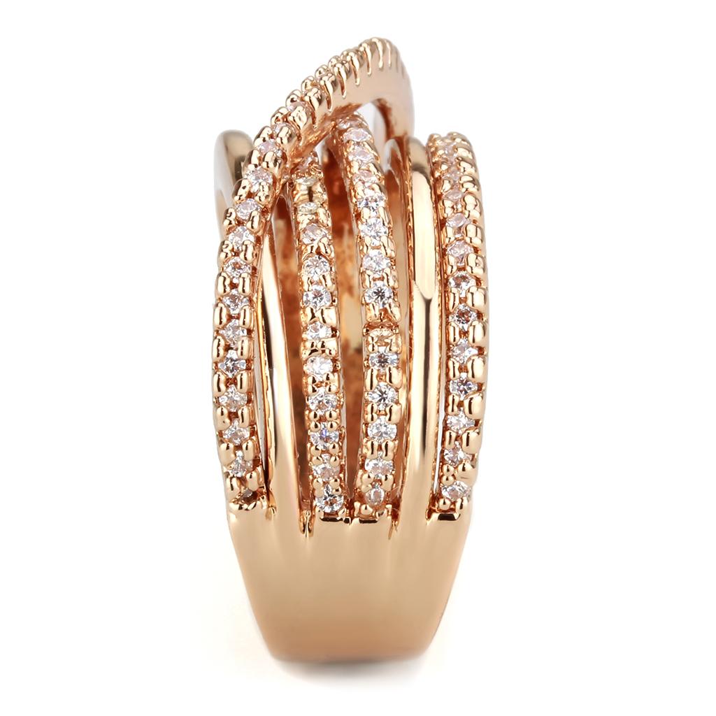 3W1586 - Rose Gold Brass Ring with AAA Grade CZ  in Clear