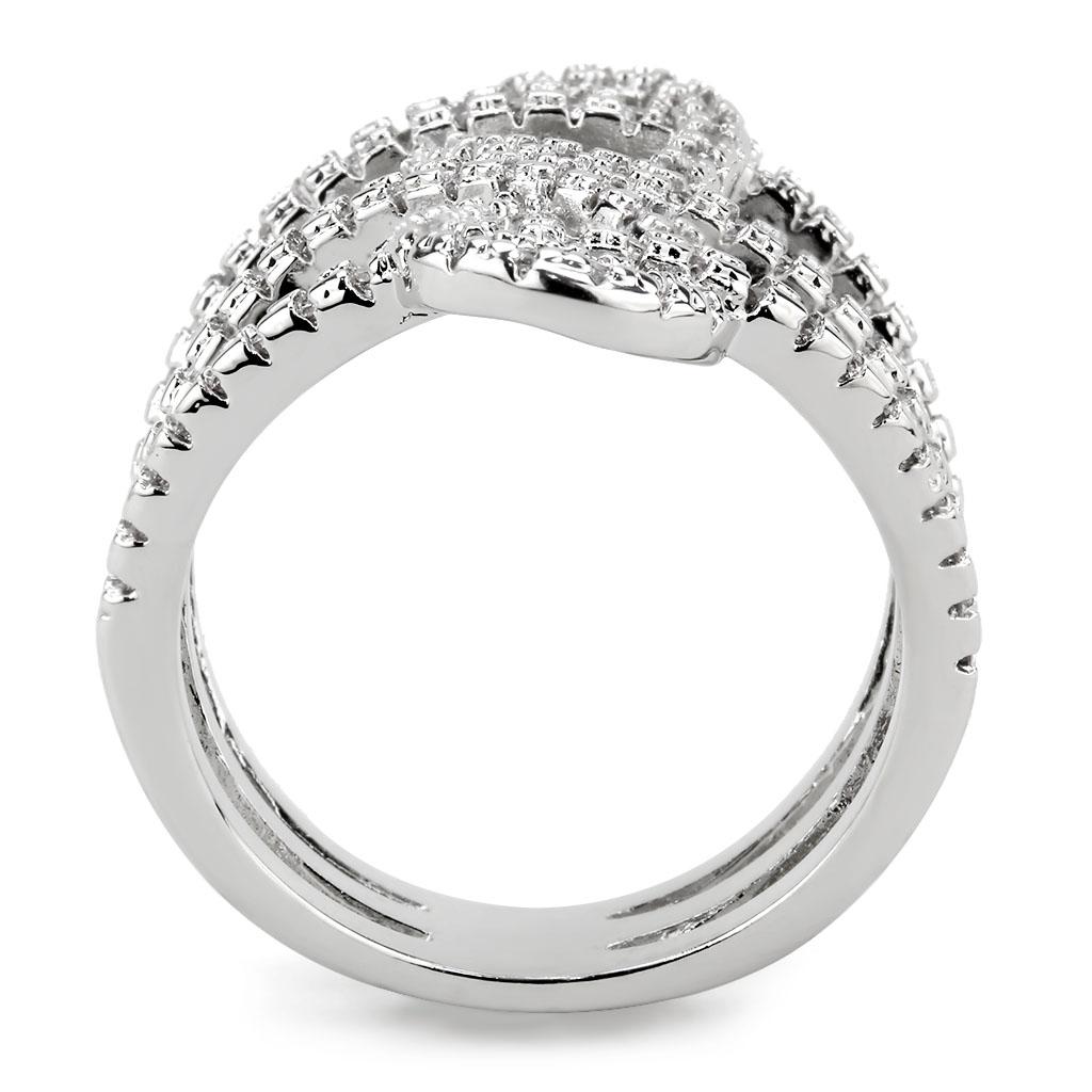 3W1587 - Rhodium Brass Ring with AAA Grade CZ  in Clear