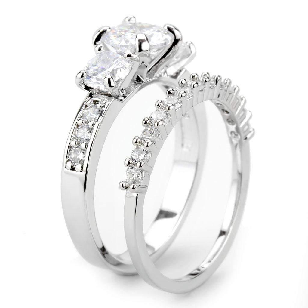 3W1588 - Rhodium Brass Ring with AAA Grade CZ  in Clear