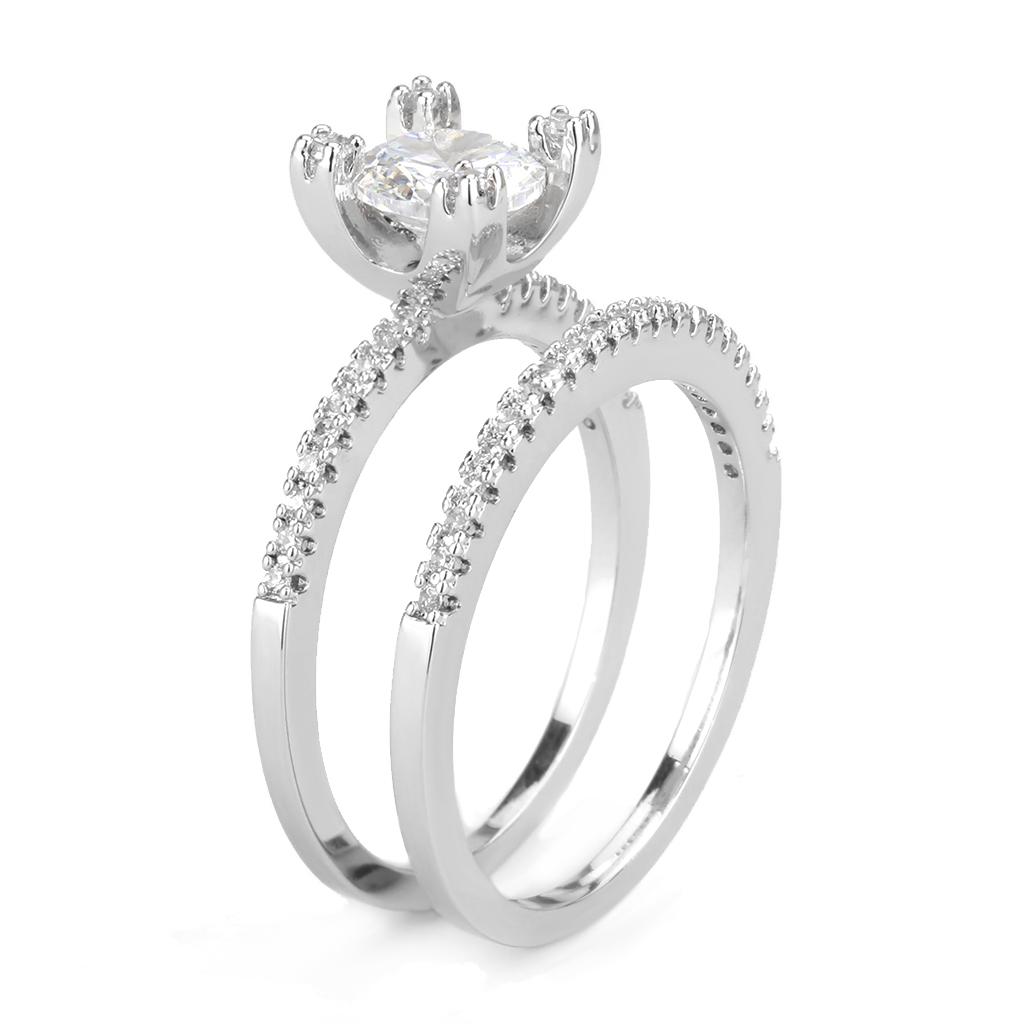 3W1589 - Rhodium Brass Ring with AAA Grade CZ  in Clear