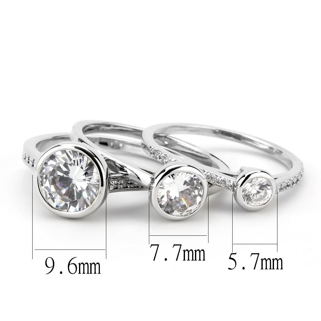 3W1590 - Rhodium Brass Ring with AAA Grade CZ  in Clear