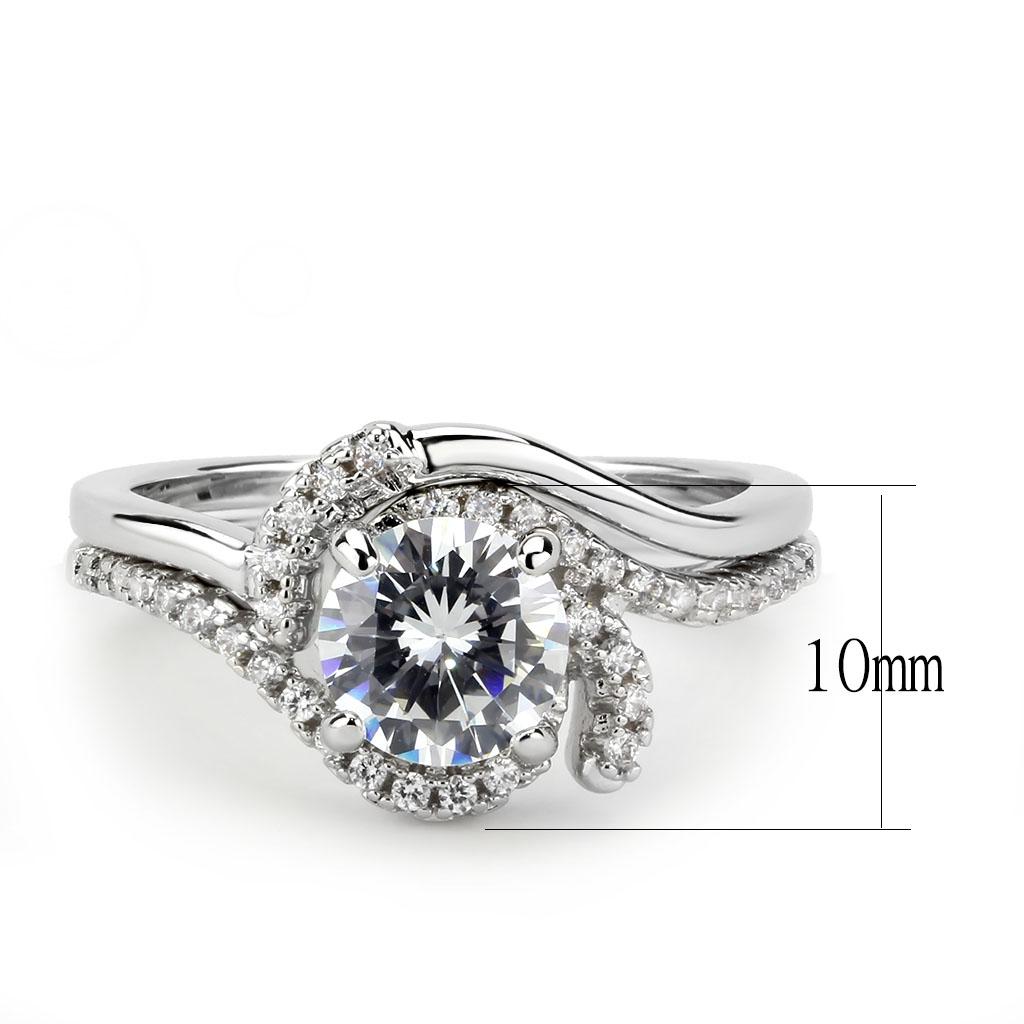 3W1591 - Rhodium Brass Ring with AAA Grade CZ  in Clear