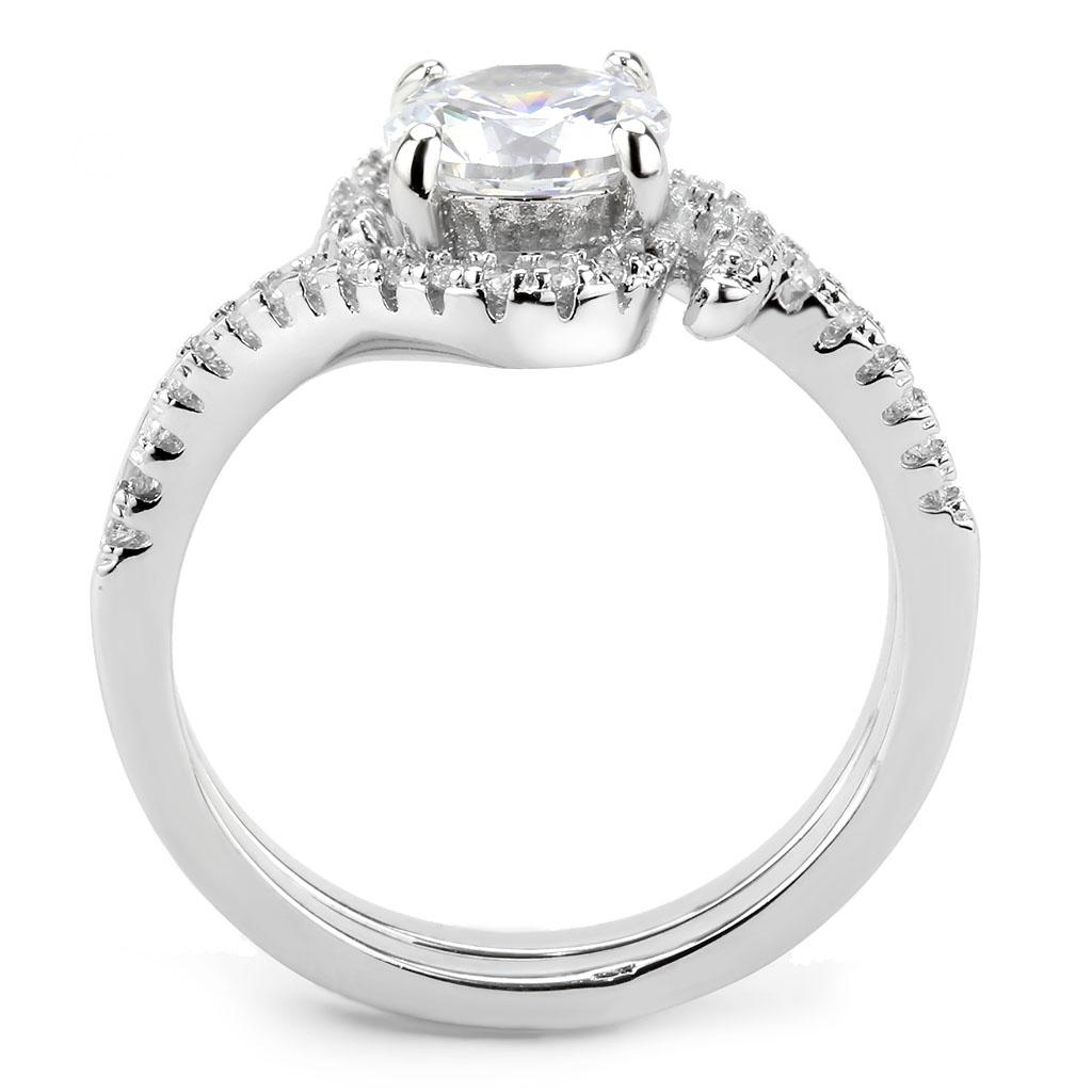 3W1591 - Rhodium Brass Ring with AAA Grade CZ  in Clear