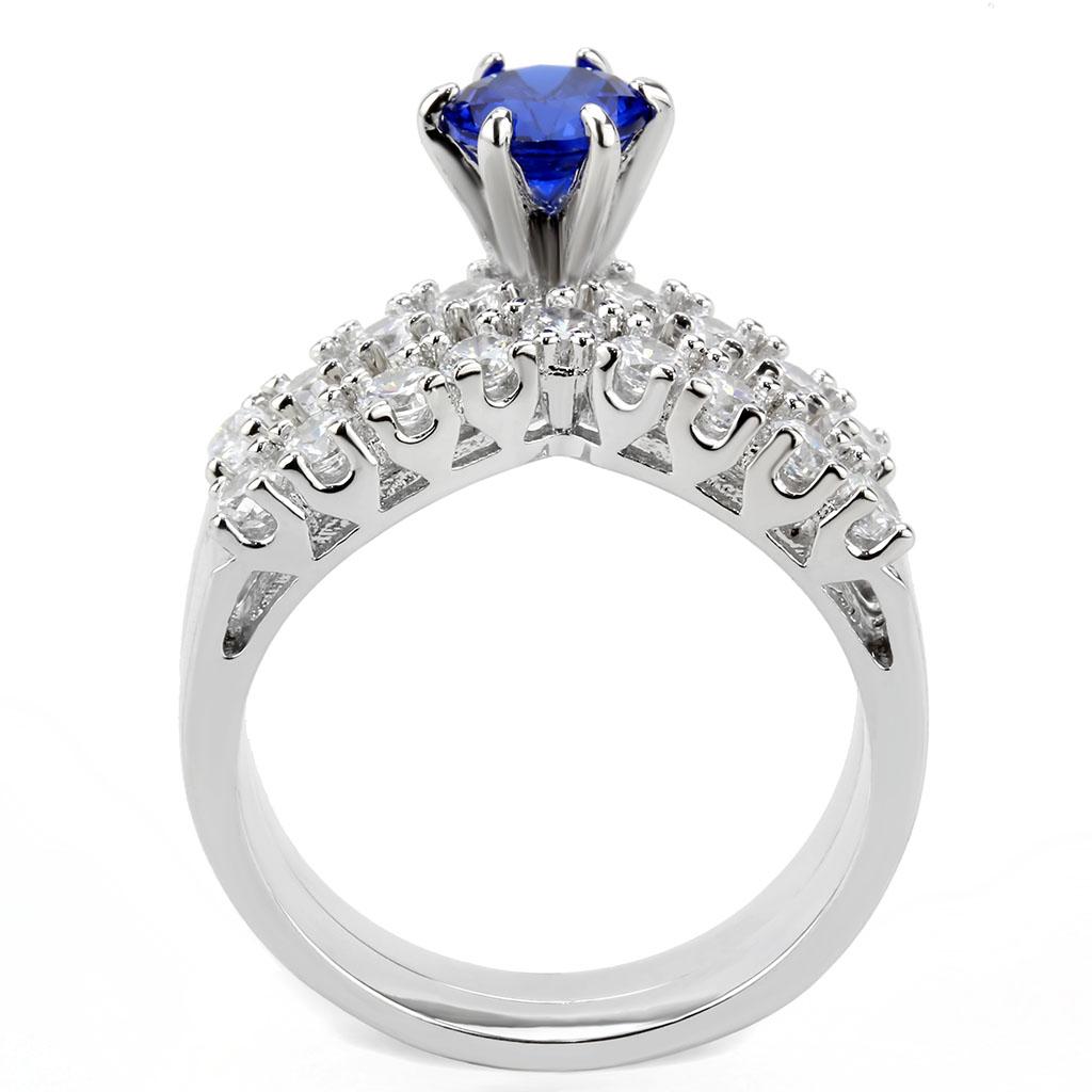 3W1596 - Rhodium Brass Ring with AAA Grade CZ  in London Blue