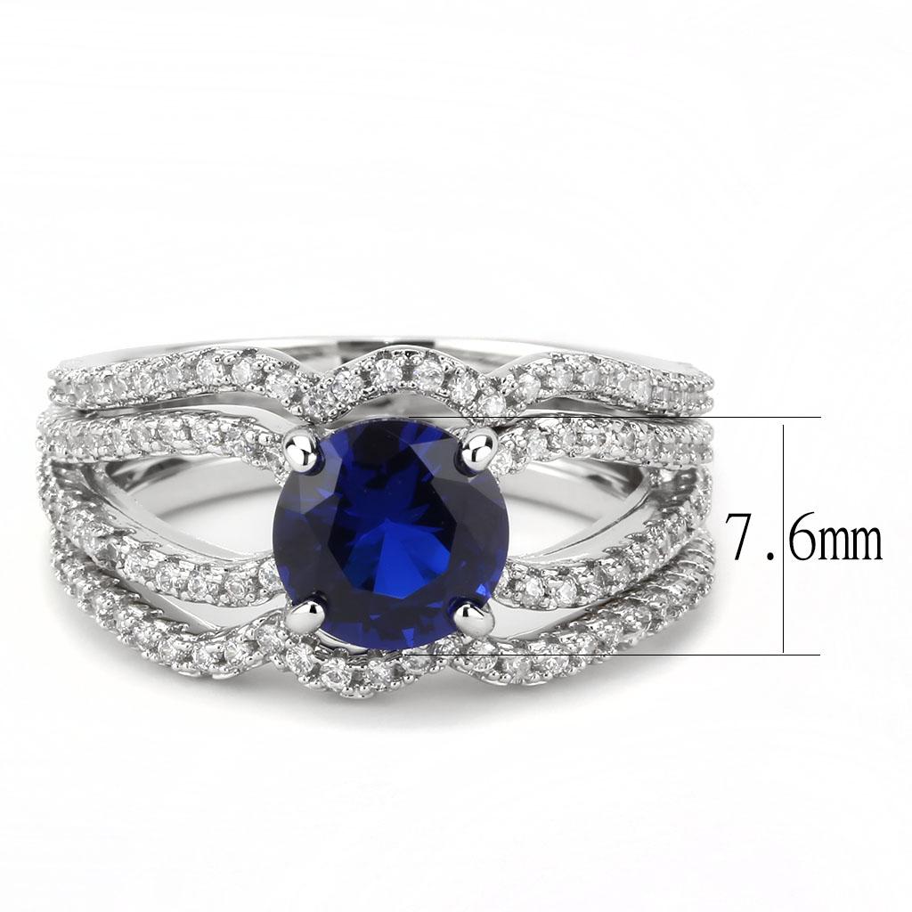 3W1597 - Rhodium Brass Ring with AAA Grade CZ  in London Blue