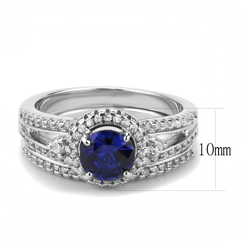 3W1598 - Rhodium Brass Ring with AAA Grade CZ  in London Blue