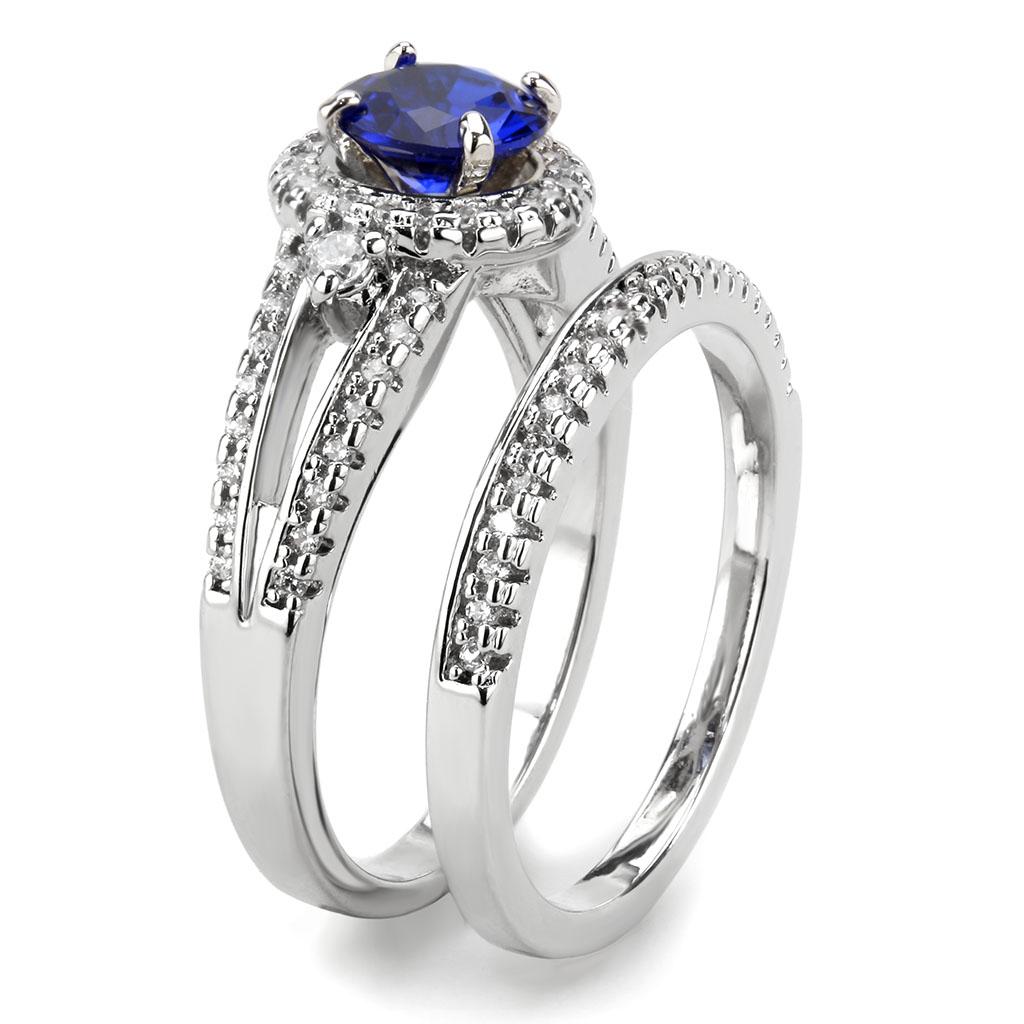 3W1598 - Rhodium Brass Ring with AAA Grade CZ  in London Blue