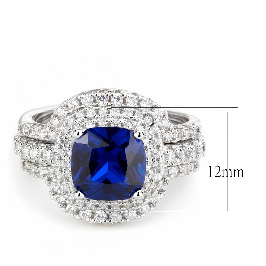 3W1599 - Rhodium Brass Ring with Synthetic Spinel in London Blue