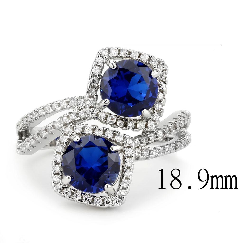 3W1600 - Rhodium Brass Ring with AAA Grade CZ  in London Blue