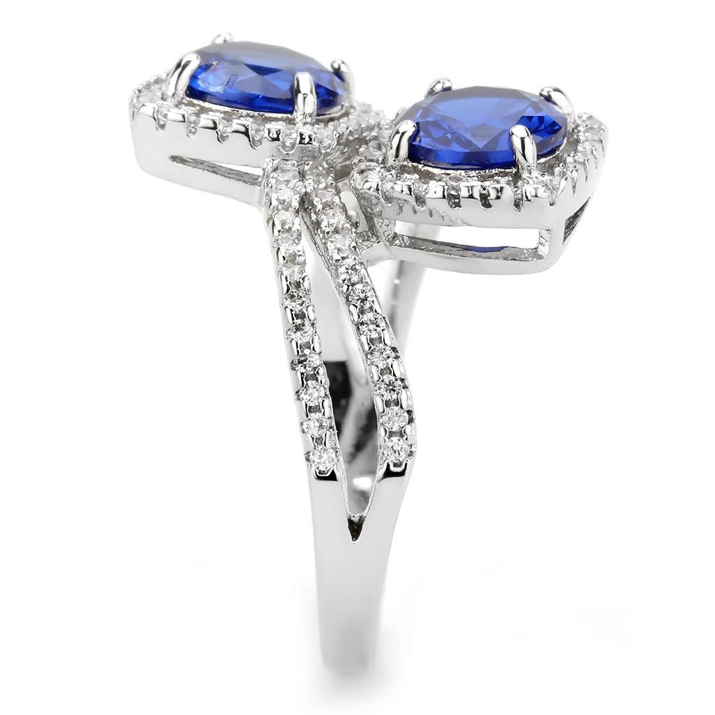 3W1600 - Rhodium Brass Ring with AAA Grade CZ  in London Blue