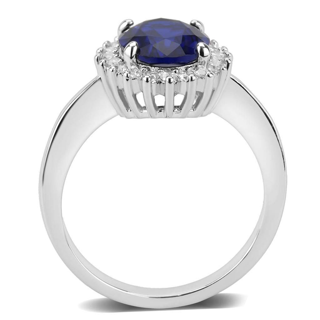 3W1602 - Rhodium Brass Ring with AAA Grade CZ  in London Blue