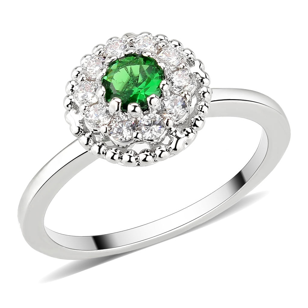 3W1604 - Rhodium Brass Ring with Synthetic in Emerald