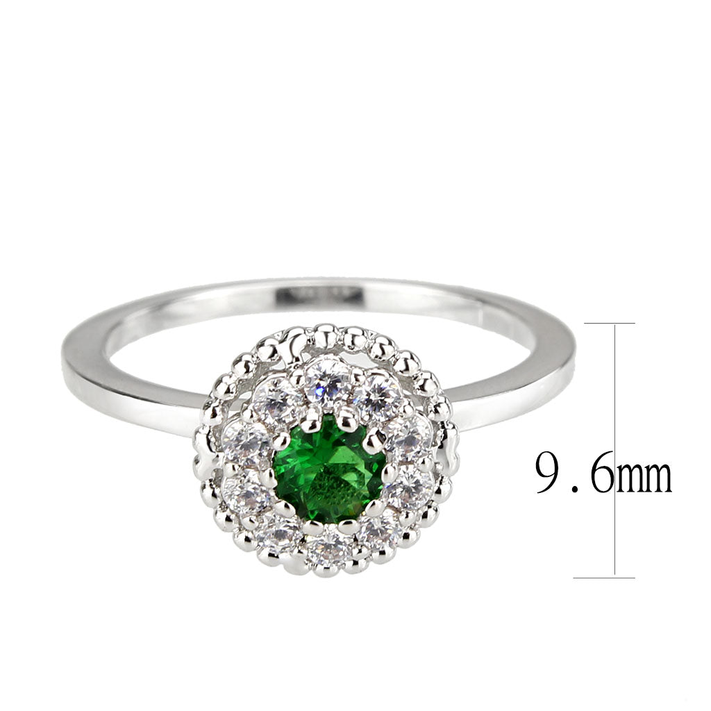 3W1604 - Rhodium Brass Ring with Synthetic in Emerald