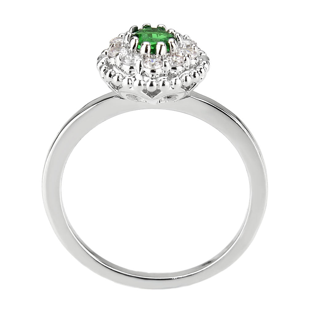 3W1604 - Rhodium Brass Ring with Synthetic in Emerald