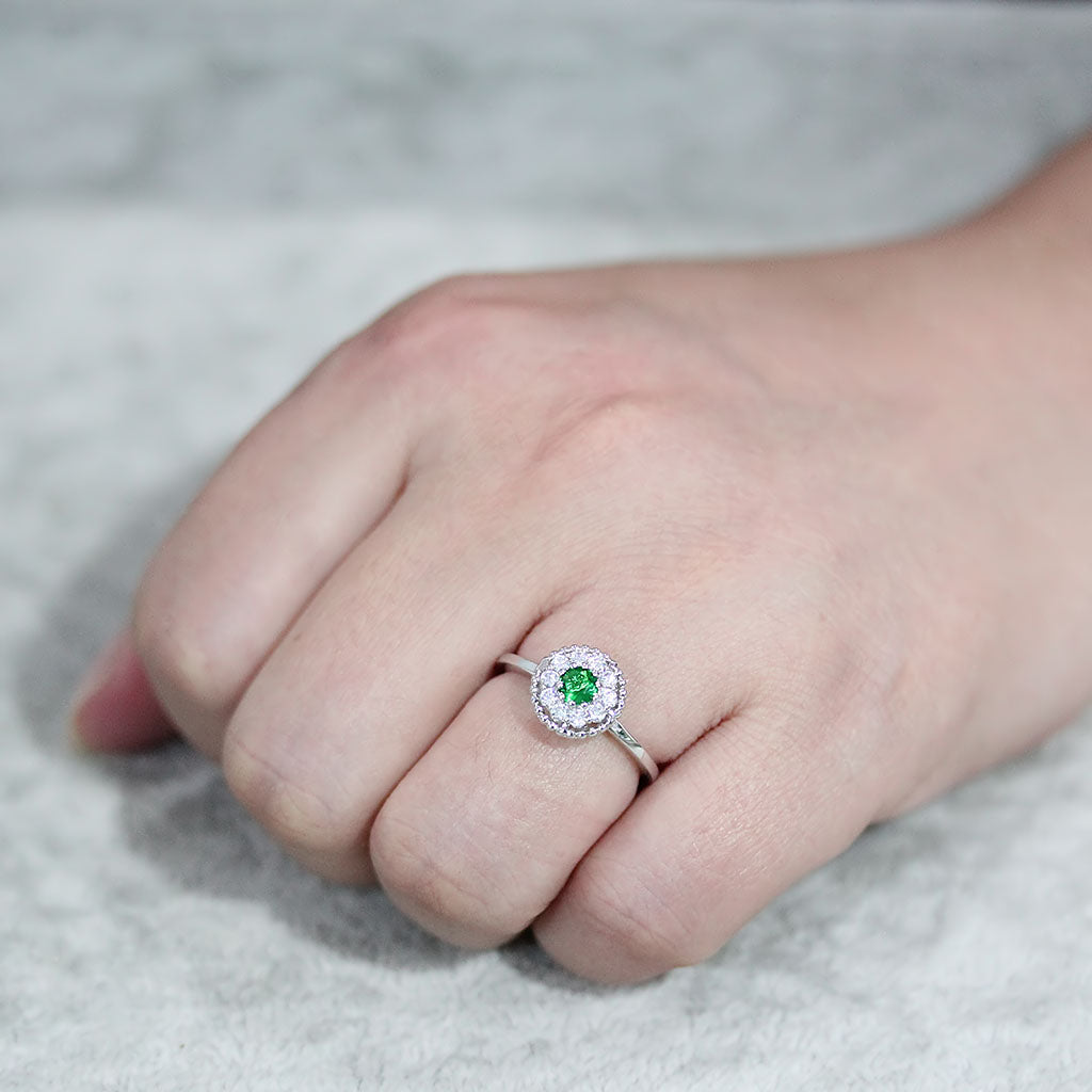 3W1604 - Rhodium Brass Ring with Synthetic in Emerald