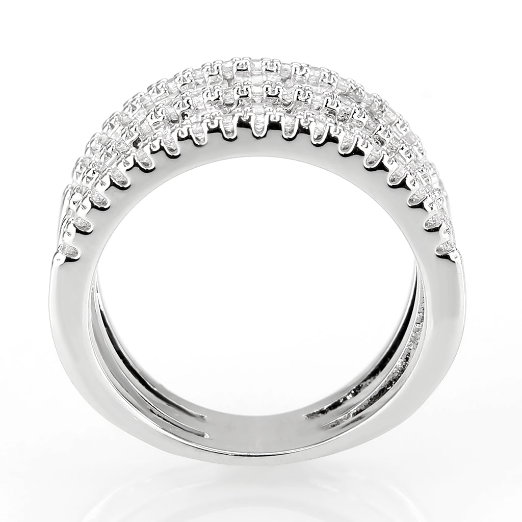 3W1606 - Rhodium Brass Ring with AAA Grade CZ in Clear