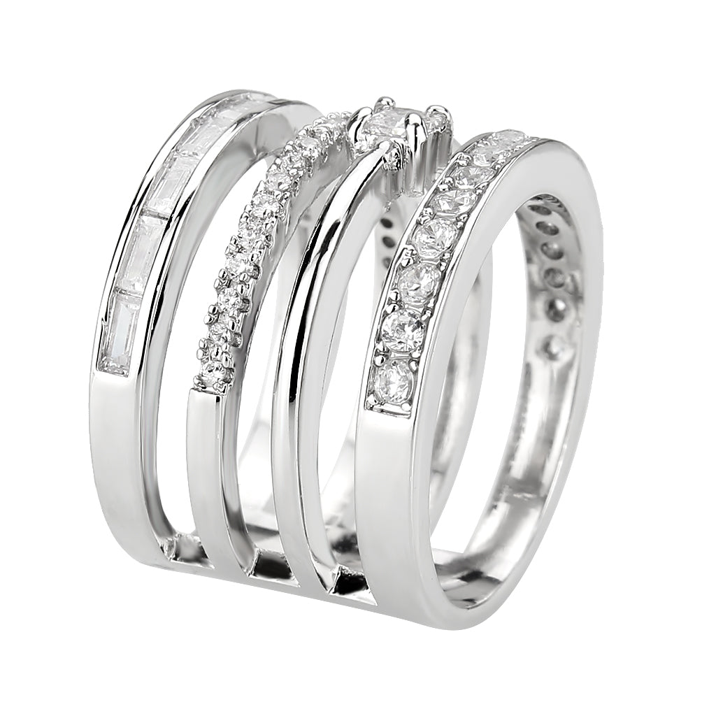 3W1607 - Rhodium Brass Ring with AAA Grade CZ in Clear