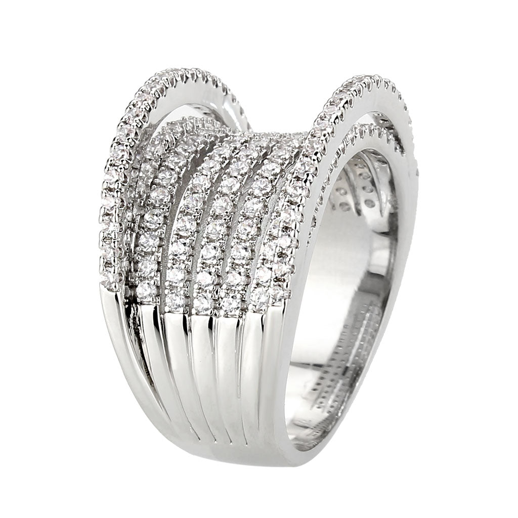 3W1609 - Rhodium Brass Ring with AAA Grade CZ in Clear