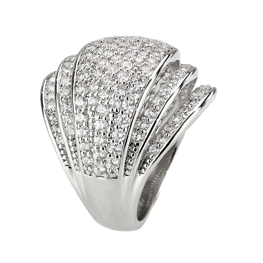 3W1610 - Rhodium Brass Ring with AAA Grade CZ in Clear