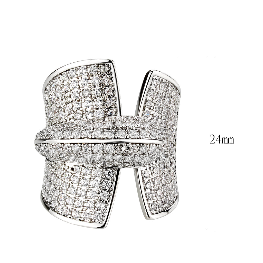 3W1611 - Rhodium Brass Ring with AAA Grade CZ in Clear