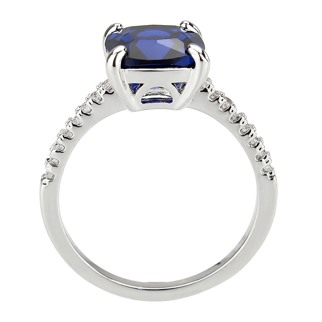 3W1612 - Rhodium Brass Ring with Semi-Precious in London Blue