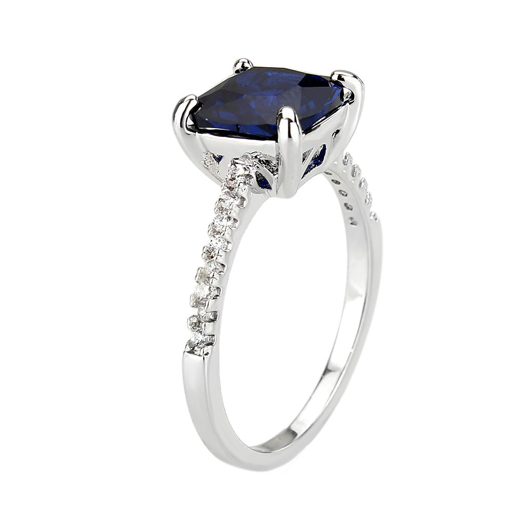 3W1612 - Rhodium Brass Ring with Semi-Precious in London Blue