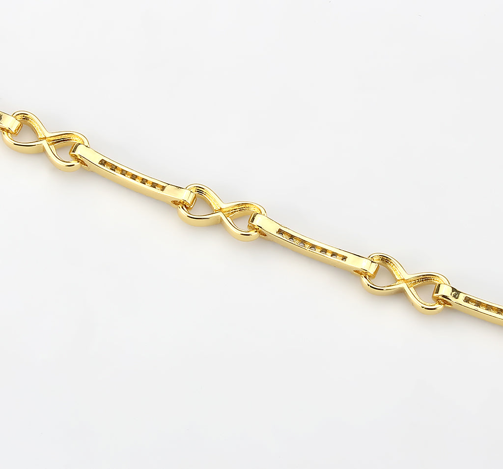 3W1629 - Flash Gold Brass Bracelet with AAA Grade CZ in Clear