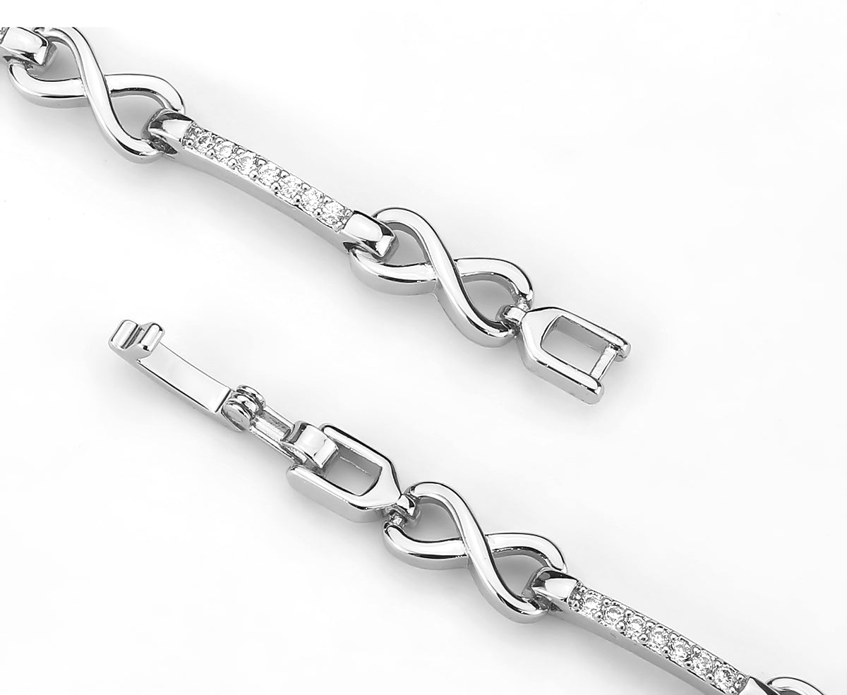 3W1631 - Rhodium Brass Bracelet with AAA Grade CZ in Clear