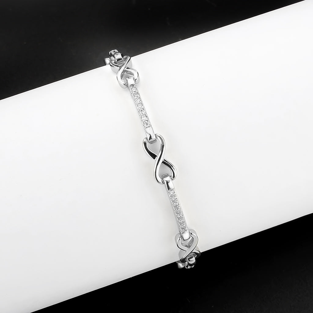 3W1631 - Rhodium Brass Bracelet with AAA Grade CZ in Clear