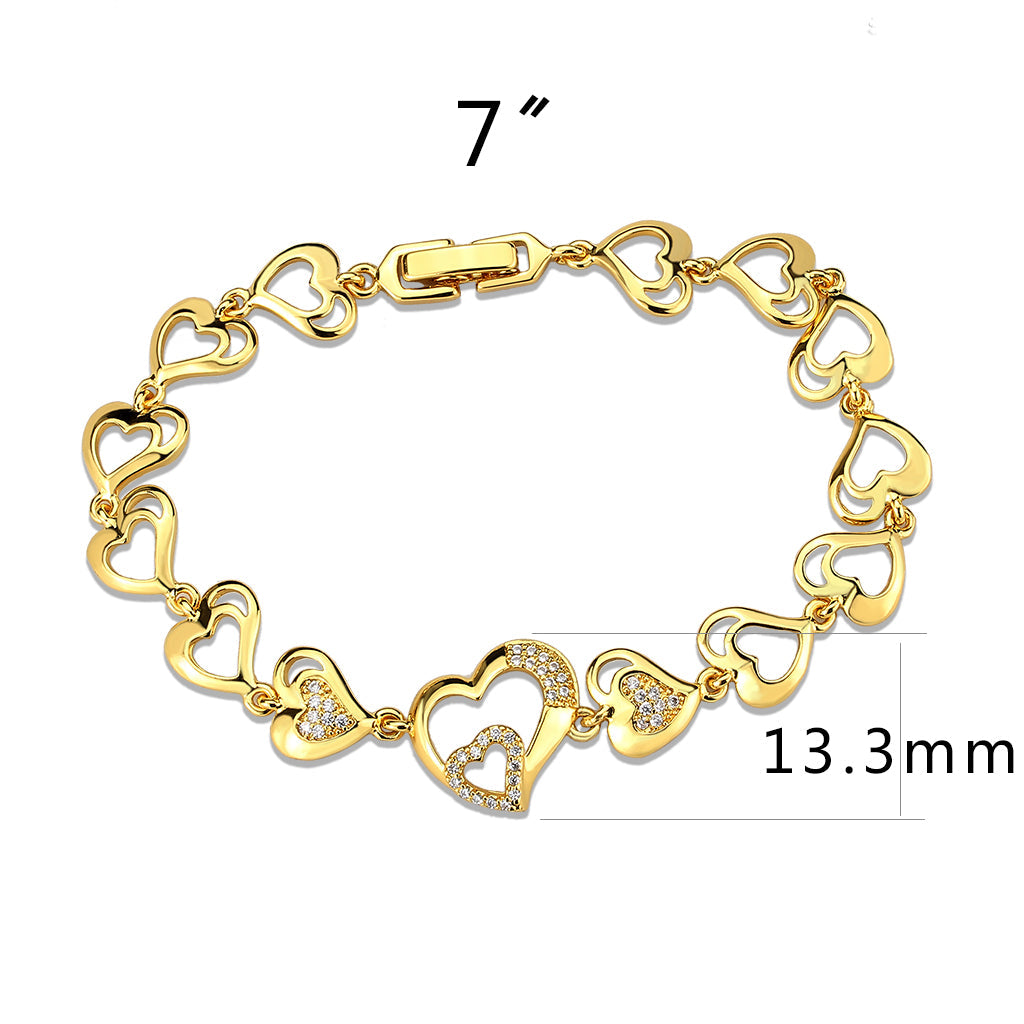 3W1632 - Flash Gold Brass Bracelet with AAA Grade CZ in Clear