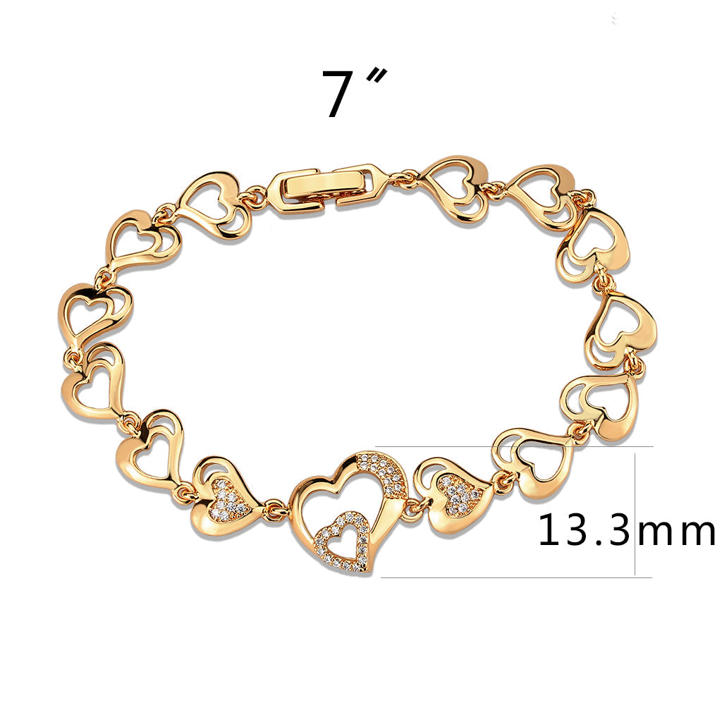 3W1633 - Flash Rose Gold Brass Bracelet with AAA Grade CZ in Clear