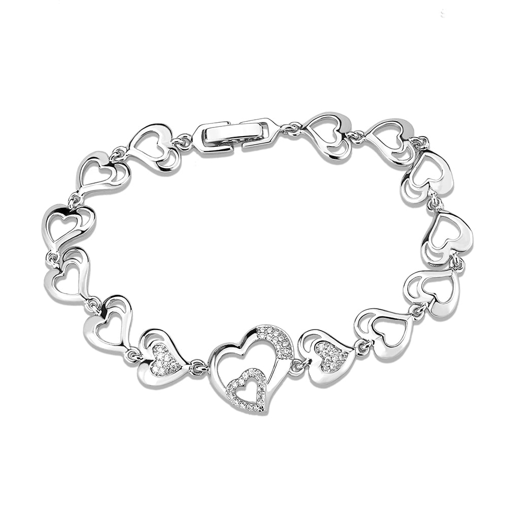 3W1634 - Rhodium Brass Bracelet with AAA Grade CZ in Clear