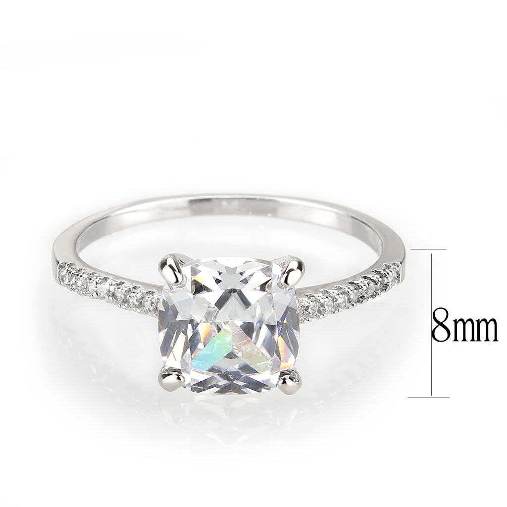 3W1636 - Rhodium Brass Ring with AAA Grade CZ in Clear