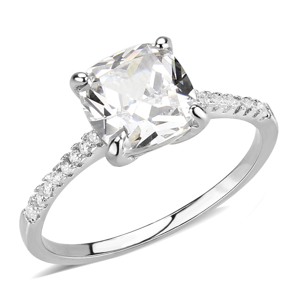 3W1636 - Rhodium Brass Ring with AAA Grade CZ in Clear