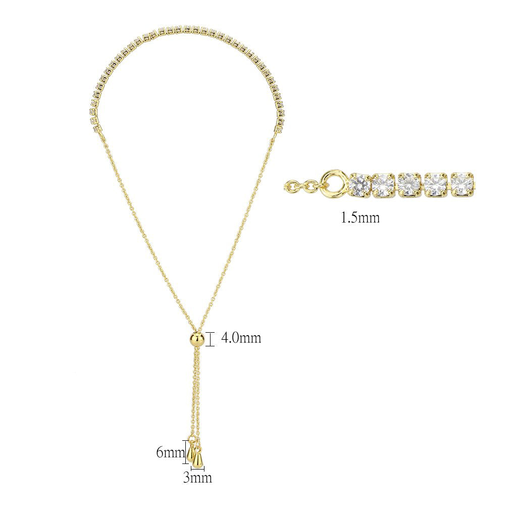 3W1638 - Gold Brass Bracelet with AAA Grade CZ in Clear
